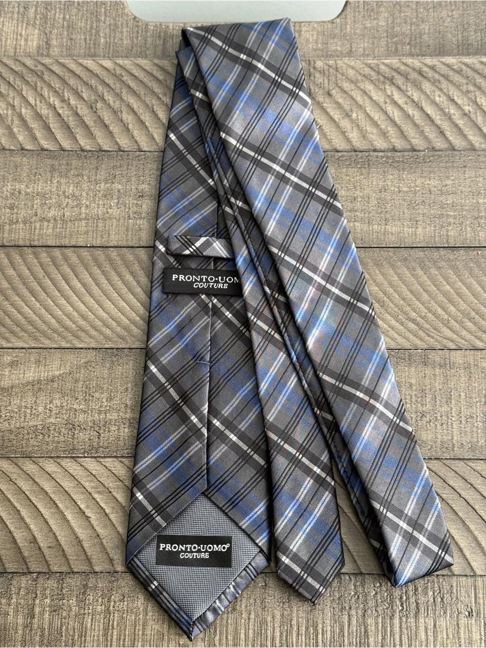 Pronto Uomo Gray Blue Plaid Men’s Tie